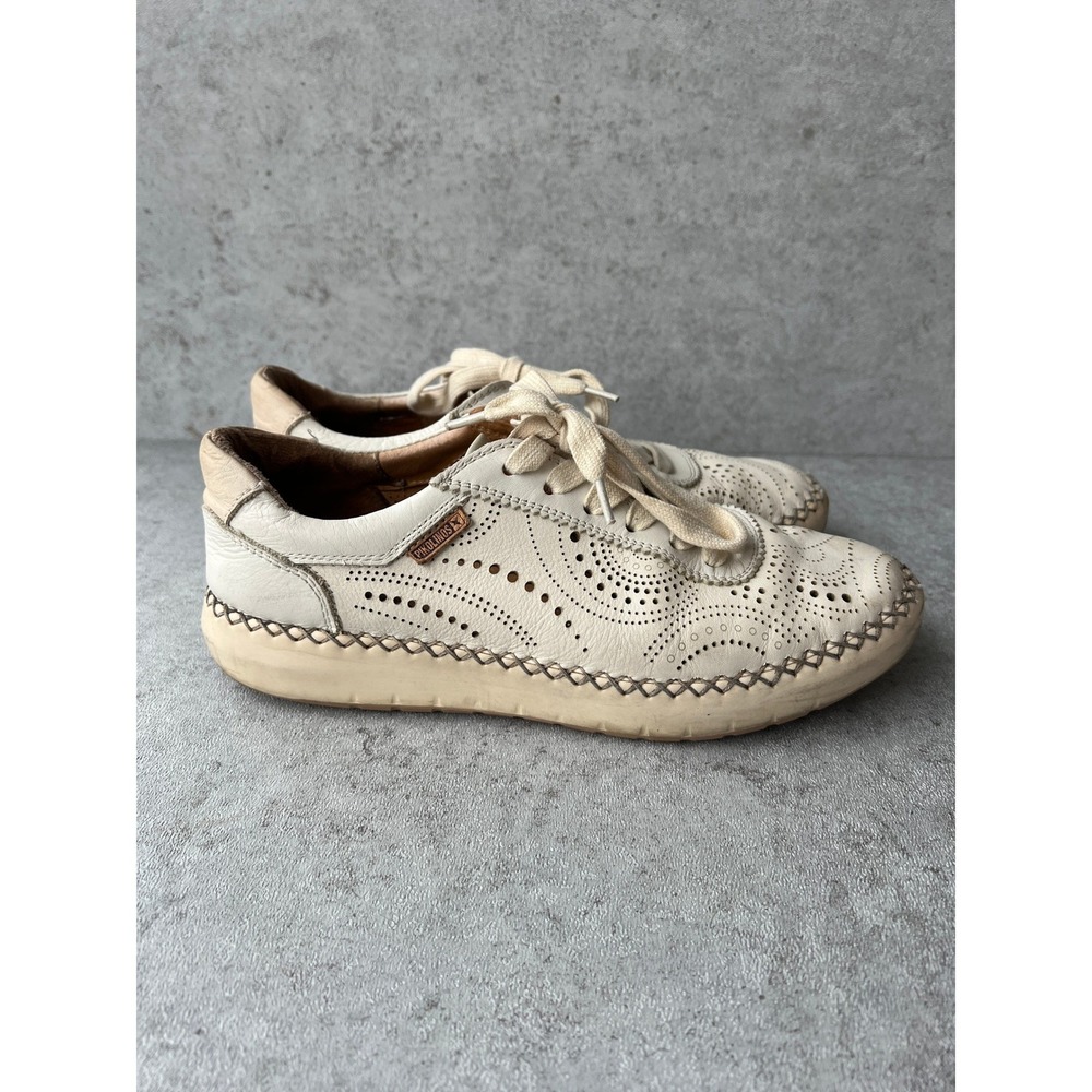 Pikolinos Mesina Leather Lace Up Sneakers Cream Floral‎ Cut Out Spring Womens 39